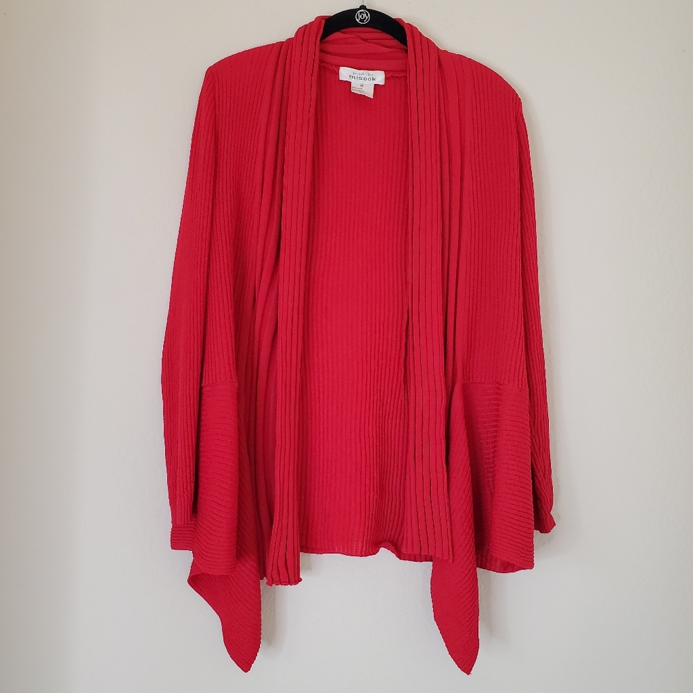 Exclusively Misook Open Drape Waterfall Cardigan Red Womens Size M